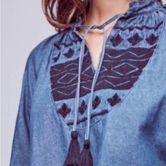 NWT Anthropologie Ne Quittez Pas Embroidered denim top - Picture 2 of 5